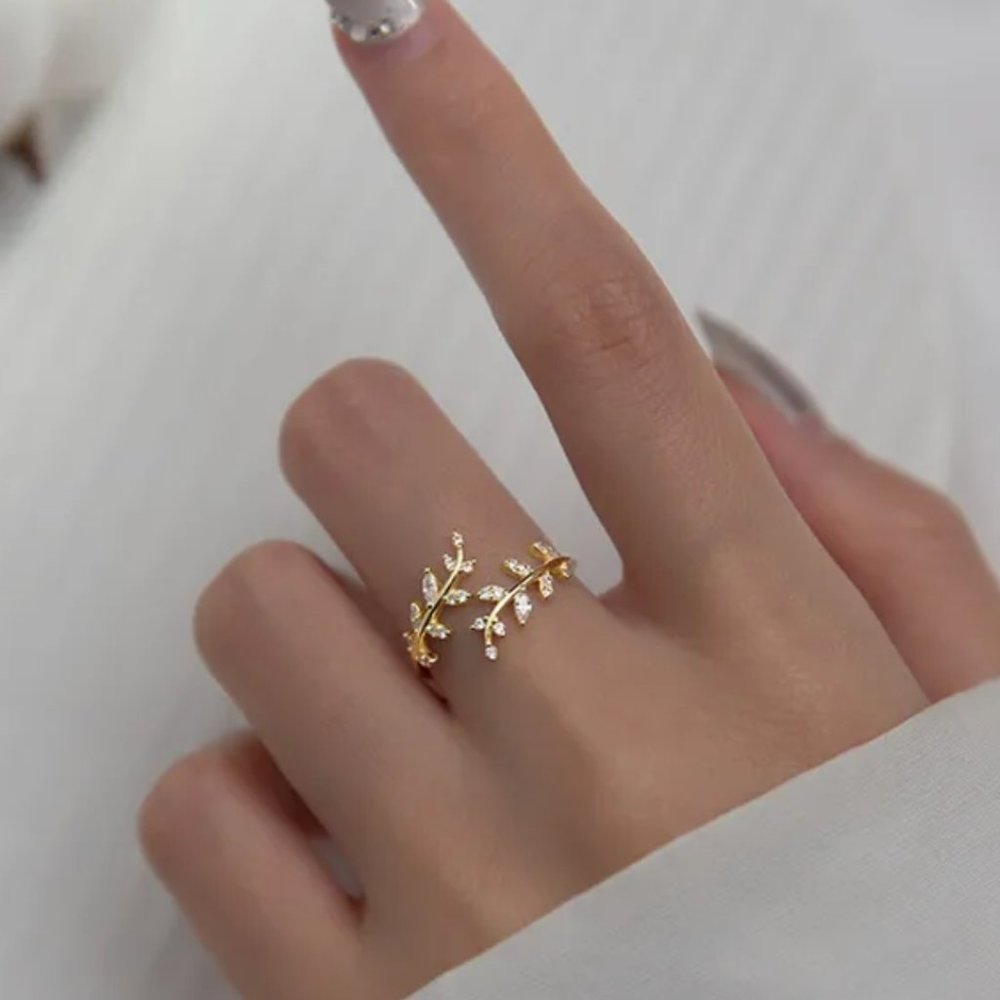 S925 Sterling Silver Cubic Zirconia Leaf Vine Adjustable Open Ring NEW - Picture 12 of 12